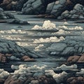 Seamless Wallpaper Background. Storm Clouds Over Rocky Black Beach. Generative AI Royalty Free Stock Photo