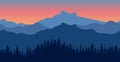 Seamless wallpaper of beautiful nature. Silhouette of dark blue forest on background of mountains Vector illustration