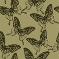 Seamless wallpaper with butterflies, hand-drawing. Vector illus Royalty Free Stock Photo