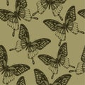 Seamless wallpaper with butterflies, hand-drawing. Vector illus