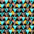 Seamless wallpaper with geometric repeating patterns, with tropical birds and different leaves