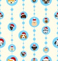 Seamless Wallpaper with Heads Dogs in Santa Hats for Happy New Year 2018