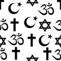 Seamless wallpaper pattern of religion symbols - Christianity, Islam, Hinduism and Judaism