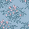 Seamless wallpaper pattern with tulips in vase Royalty Free Stock Photo