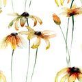 Seamless wallpaper with Yellow Gerber flowers