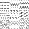 Seamless water waves pattern. Sea wave, ocean waters and wavy lake. Aqua patterns vector background collection Royalty Free Stock Photo