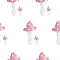 Seamless watercolor amanita mushroom pattern