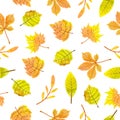 Seamless watercolor autumn leaves pattern. Vector fall illustration with orange and yellow leaves Royalty Free Stock Photo