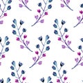 Seamless watercolor background consisting of decorative branches with small flowers