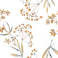 Seamless watercolor background consisting of dried flowers