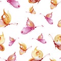 Seamless watercolor background consisting of pink and yellow butterflies Royalty Free Stock Photo