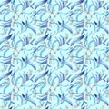Watercolor seamless pattern with blue leaves and dragonflies. Royalty Free Stock Photo