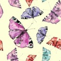 Seamless Watercolor Banner With Butterflies. Handmade Illustration. Art For Your Design, Picture, Poster. Multicolored Butterfly U