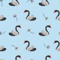 Seamless watercolor black swans pattern Royalty Free Stock Photo