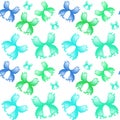 Seamless watercolor blue, green, turquoise butterfly pattern isolated. Watercolor illustration for wrapping paper, background,