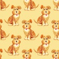 Seamless watercolor brown dog pattern funny happy Royalty Free Stock Photo