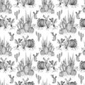 Seamless watercolor cactuses plant pattern Royalty Free Stock Photo