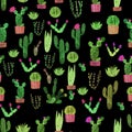 Seamless watercolor cactuses plant pattern Royalty Free Stock Photo