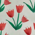 Seamless watercolor childish flowers green red handmade