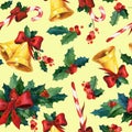 Seamless watercolor Christmas background with holly Royalty Free Stock Photo