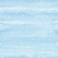 Seamless watercolor Christmas pattern background with snowflakes on blue background