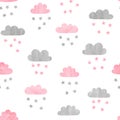 Seamless watercolor clouds and stars pattern.