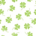 Seamless watercolor clover pattern. Vector background for Saint Patrick`s Day. Royalty Free Stock Photo