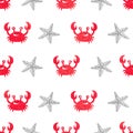 Seamless watercolor crab pattern.