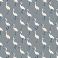 Seamless watercolor crane pattern. Repeat pattern.