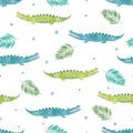 Seamless watercolor crocodile pattern.