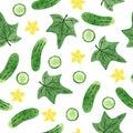 Seamless watercolor cucumber pattern. Vector vegetable background