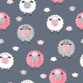 Seamless watercolor cute sheep pattern.