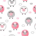 Seamless watercolor cute sheep pattern. Royalty Free Stock Photo