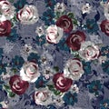 Seamless watercolor digital flower and paisley pattern