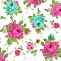 Seamless watercolor digital flowers pattern Royalty Free Stock Photo