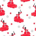 Seamless watercolor flamenco dancer pattern. Royalty Free Stock Photo