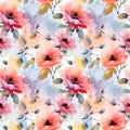 Seamless Watercolor Floral Dark Color Mixed Beautifully, Designed Grunge, Paint wash bleeds in paper Textured, fashionable print