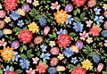 Seamless watercolor floral design with leaves on black background for textile prints.