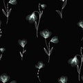 Seamless watercolor floral pattern on black background