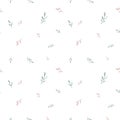 Seamless watercolor floral pattern pink blush flowers elements, green leaves branches on white backgroundfor wrappers, wallpapers