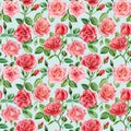 Seamless watercolor floral pattern. Rose flower, pink blush flowers Royalty Free Stock Photo