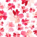 Seamless watercolor floral pattern in shades of blush and fuchsia pink