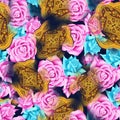 Seamless watercolor flower and paisley pattern Royalty Free Stock Photo