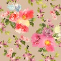Seamless watercolor flower pattern floral allover design with background