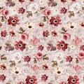 Seamless watercolor flower pattern floral allover design with background