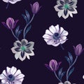 Seamless watercolor flowers pattern. Hand painted flowers on a white background. Flowers for design. Ornament flowers. Seamless bo