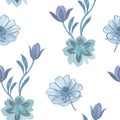 Seamless watercolor flowers pattern. Hand painted flowers on a white background. Flowers for design. Ornament flowers. Seamless bo