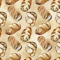 Seamless Watercolor French Bakery Bread Loafs Baguettes Pattern