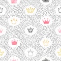 Seamless watercolor and glittering crowns pattern. Royalty Free Stock Photo