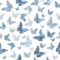 Seamless watercolor gray butterflies pattern